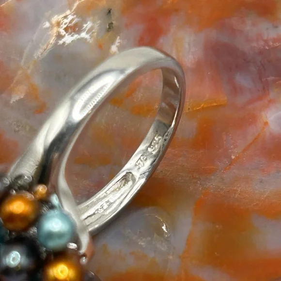 Sterling Silver Multicolor Pearl Ring - Size 9 - Picture 5 of 6